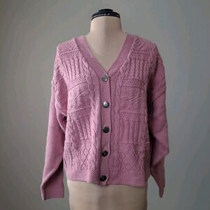 LL Bean Womens Pink Cardigan Sweater Sz M Cottagecore Grannycore Coquette VTG